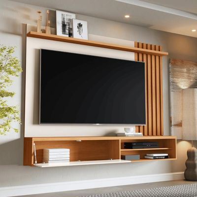 Painel Ripado Para Tv Rack Suspenso Sala Off White Nature Off White Nature