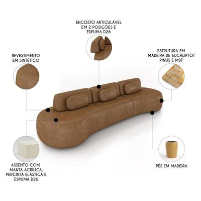 Sofá 4 Lugares 366cm Orgânico Mellanie Sintético Caramelo Z32 - Mpozenato