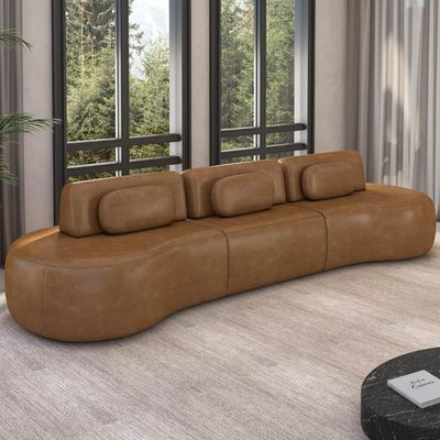 Sofá 4 Lugares 366cm Orgânico Mellanie Sintético Caramelo Z32 - Mpozenato