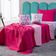 Kit Cobre Leito Colcha Solteiro Unicórnio Listrado Pink/rosa Dupla Face Com Almofadas Estampadas 04 Peças