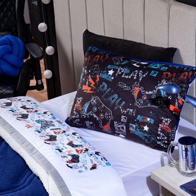 Jogo De Cama Lençol Solteiro Game Win Branco Com Fronha E Virol Estampados 03 Peças - Percal 200 Fios