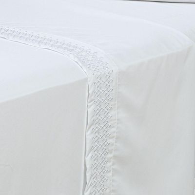 Jogo De Cama Lençol Queen Harmony Bordado Geométrico Percal 300 Fios Com Fronhas 04 Peças - Toque Acetinado Cor Branco