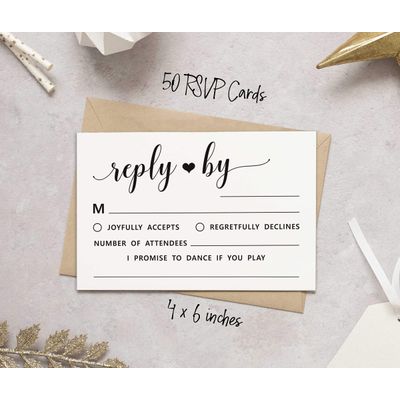 50 Cartões RSVP Vazios com Envelopes Brancos - para Casamento, Jantar de Ensaio, Chá de Bebê, Chá de Noiva, Noivado - Inkdotpot 10,16 Cm × 15,24 Cm / Branco