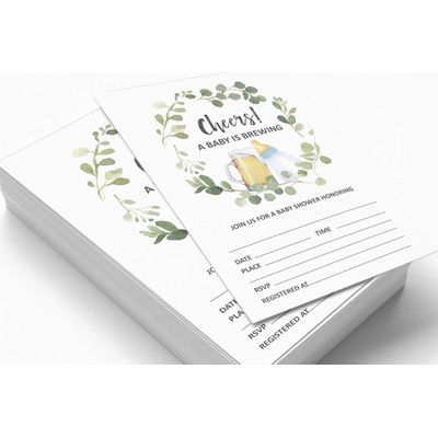 30 Cartões para Chá de Bebê Estilo Preenchível "Um Bebê Está a Caminho" Neutros em Branco Cheers - Inkdotpot 12,7 Cm × 17,78 Cm / Branco - Convite