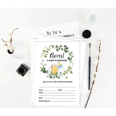 30 Cartões para Chá de Bebê Estilo Preenchível "Um Bebê Está a Caminho" Neutros em Branco Cheers - Inkdotpot 12,7 Cm × 17,78 Cm / Branco - Convite