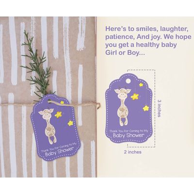 Etiquetas de Agradecimento em Papel para Chá de Bebê e Festa de Aniversário, Girafa, Menino e Menina - Pacote com 50 - Inkdotpot 7,62 Cm × 5,08 Cm / Branco