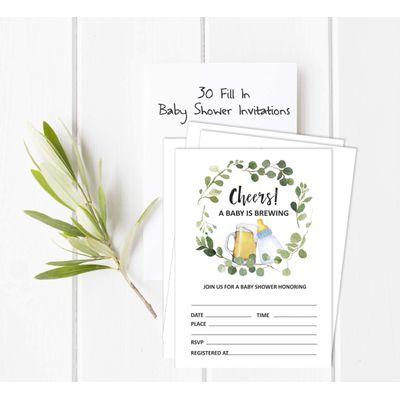 30 Cartões para Chá de Bebê Estilo Preenchível "Um Bebê Está a Caminho" Neutros em Branco Cheers - Inkdotpot 12,7 Cm × 17,78 Cm / Branco - Convite