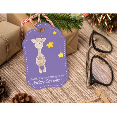 Etiquetas de Agradecimento em Papel para Chá de Bebê e Festa de Aniversário, Girafa, Menino e Menina - Pacote com 50 - Inkdotpot 7,62 Cm × 5,08 Cm / Branco
