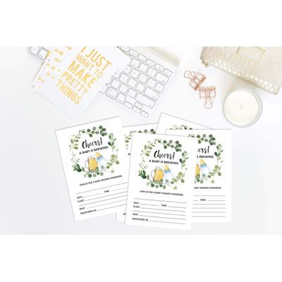 30 Cartões para Chá de Bebê Estilo Preenchível "Um Bebê Está a Caminho" Neutros em Branco Cheers - Inkdotpot 12,7 Cm × 17,78 Cm / Branco - Convite