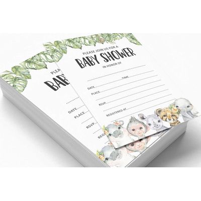 30 Cartões para Chá de Bebê Estilo para Preencher Safari Animais da Selva em Branco - Inkdotpot 12,7 Cm × 17,78 Cm / Branco - Convite