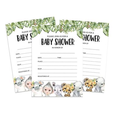 30 Cartões para Chá de Bebê Estilo para Preencher Safari Animais da Selva em Branco - Inkdotpot 12,7 Cm × 17,78 Cm / Branco - Convite