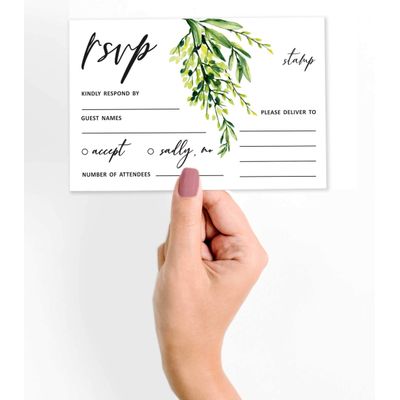 50 Cartões RSVP Brancos com Envelopes Brancos - Folhagem para Casamento/Jantar de Ensaio/Chá de Bebê/Chá de Noiva/Noivado - Inkdotpot 10,16 Cm × 15,24 Cm / Branco