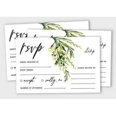50 Cartões RSVP Brancos com Envelopes Brancos - Folhagem para Casamento/Jantar de Ensaio/Chá de Bebê/Chá de Noiva/Noivado - Inkdotpot 10,16 Cm × 15,24 Cm / Branco