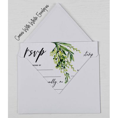 50 Cartões RSVP Brancos com Envelopes Brancos - Folhagem para Casamento/Jantar de Ensaio/Chá de Bebê/Chá de Noiva/Noivado - Inkdotpot 10,16 Cm × 15,24 Cm / Branco