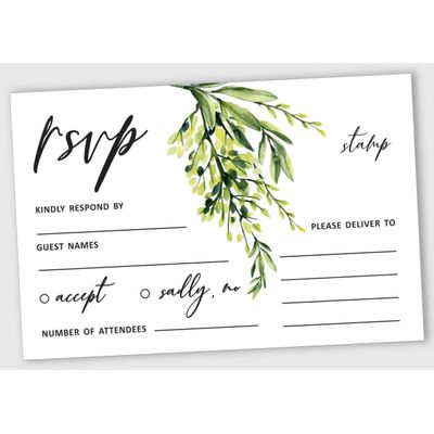 50 Cartões RSVP Brancos com Envelopes Brancos - Folhagem para Casamento/Jantar de Ensaio/Chá de Bebê/Chá de Noiva/Noivado - Inkdotpot 10,16 Cm × 15,24 Cm / Branco