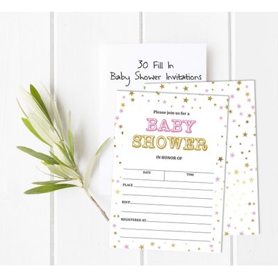 30 Cartões Preenchíveis para Chá de Bebê, Confete, Neutro, em Branco - Inkdotpot 12,7 Cm × 17,78 Cm / Branco - Convite