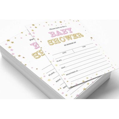 30 Cartões Preenchíveis para Chá de Bebê, Confete, Neutro, em Branco - Inkdotpot 12,7 Cm × 17,78 Cm / Branco - Convite