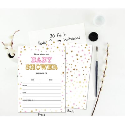 30 Cartões Preenchíveis para Chá de Bebê, Confete, Neutro, em Branco - Inkdotpot 12,7 Cm × 17,78 Cm / Branco - Convite