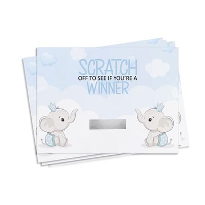 Cartões Raspe e Revele para Chá de Bebê Menino/Menina, Pacote com 30, Tema Elefante - Inkdotpot 10,16 Cm × 7,62 Cm / Branco