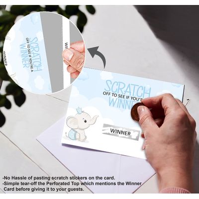 Cartões Raspe e Revele para Chá de Bebê Menino/Menina, Pacote com 30, Tema Elefante - Inkdotpot 10,16 Cm × 7,62 Cm / Branco