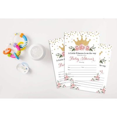 30 Cartões para Chá de Bebê Revelação do Sexo Princesa para Preencher - Inkdotpot 12,7 Cm × 17,78 Cm / Branco - Convite