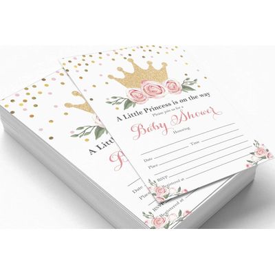 30 Cartões para Chá de Bebê Revelação do Sexo Princesa para Preencher - Inkdotpot 12,7 Cm × 17,78 Cm / Branco - Convite
