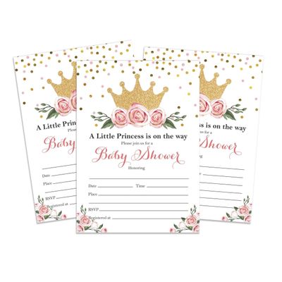 30 Cartões para Chá de Bebê Revelação do Sexo Princesa para Preencher - Inkdotpot 12,7 Cm × 17,78 Cm / Branco - Convite