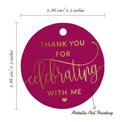 Etiquetas em Papel Metalizado para Lembrancinha de Aniversário "Obrigado por Celebrar Comigo" para Pendurar - Inkdotpot 100 Etiquetas Metalizadas / Rosa - Dourado