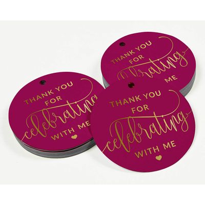 Etiquetas em Papel Metalizado para Lembrancinha de Aniversário "Obrigado por Celebrar Comigo" para Pendurar - Inkdotpot 100 Etiquetas Metalizadas / Rosa - Dourado