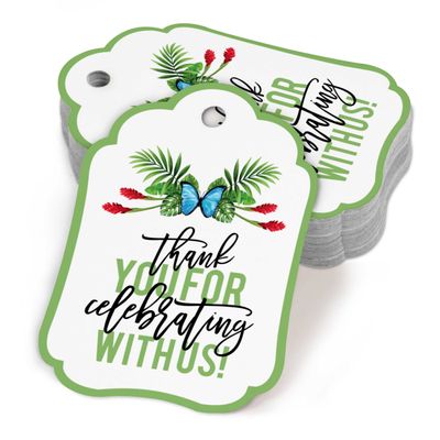 Etiquetas de Agradecimento em Papel para Chá de Bebê e Festa, Tema Folhas Tropicais e Flamingo, Coleção para Menina - Pacote 50 - Inkdotpot 7,62 Cm × 5,08 Cm / Branco