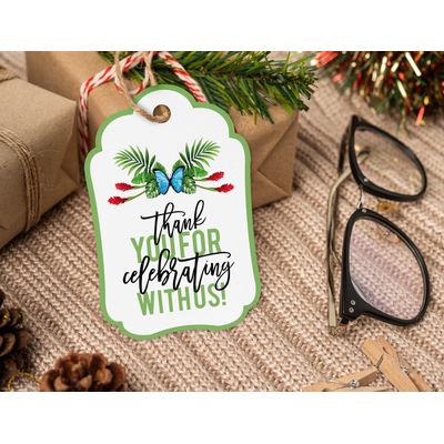 Etiquetas de Agradecimento em Papel para Chá de Bebê e Festa, Tema Folhas Tropicais e Flamingo, Coleção para Menina - Pacote 50 - Inkdotpot 7,62 Cm × 5,08 Cm / Branco