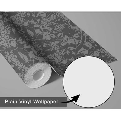 Papel de Parede Autoadesivo Estampa Botânica Cinza, Destacável, para Parede de Entrada e Decoração de Escritório - S4sassy 63,5 cm (L) × 304,8 cm (C) / Cinza - Vinil Liso