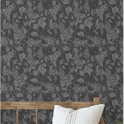 Papel de Parede Autoadesivo Estampa Botânica Cinza, Destacável, para Parede de Entrada e Decoração de Escritório - S4sassy 63,5 cm (L) × 304,8 cm (C) / Cinza - Vinil Liso