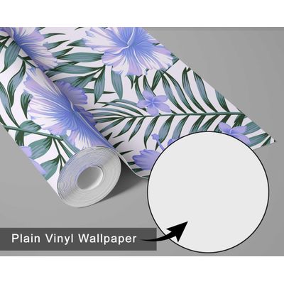 Papel de Parede Floral Hibisco Tropical Azul, Vinílico Autoadesivo, Revestimento Decorativo Fácil de Aplicar para Quarto e Sala - S4Sassy 63,5 cm (L) × 304,8 cm (C) / Azul - Vinil Liso