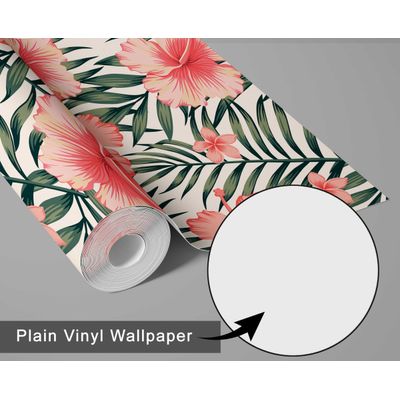 Papel de Parede Floral Hibisco Tropical Laranja, Vinil Autoadesivo, Revestimento Fácil para Quarto e Sala - S4Sassy 63,5 cm (L) × 914,4 cm (C) / Laranja - Vinil Liso
