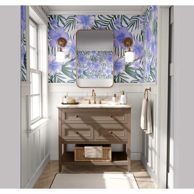 Papel de Parede Floral Hibisco Tropical Azul, Vinílico Autoadesivo, Revestimento Decorativo Fácil de Aplicar para Quarto e Sala - S4Sassy 63,5 cm (L) × 304,8 cm (C) / Azul - Vinil Liso