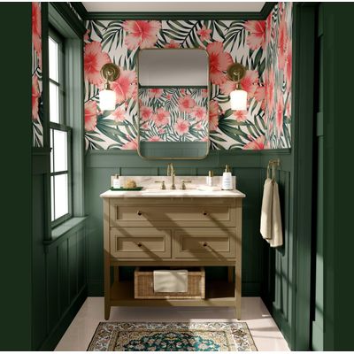 Papel de Parede Floral Hibisco Tropical Laranja, Vinil Autoadesivo, Revestimento Fácil para Quarto e Sala - S4Sassy 63,5 cm (L) × 914,4 cm (C) / Laranja - Vinil Liso