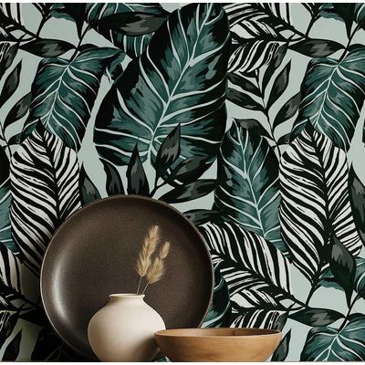 Papel de Parede Tropical Folhagem Verde, Vinil Autoadesivo, Revestimento Decorativo, Fácil DIY para Quarto, Sala e Ambientes - S4Sassy 63,5 cm (L) × 304,8 cm (C) / Verde - Vinil Liso