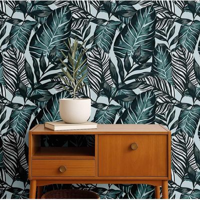 Papel de Parede Tropical Folhagem Verde, Vinil Autoadesivo, Revestimento Decorativo, Fácil DIY para Quarto, Sala e Ambientes - S4Sassy 63,5 cm (L) × 304,8 cm (C) / Verde - Vinil Liso