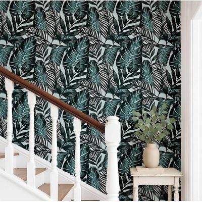 Papel de Parede Tropical Folhagem Verde, Vinil Autoadesivo, Revestimento Decorativo, Fácil DIY para Quarto, Sala e Ambientes - S4Sassy 63,5 cm (L) × 304,8 cm (C) / Verde - Vinil Liso