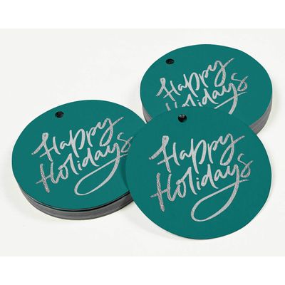 Etiquetas de Papel para Lembrancinhas Boas Festas com Foil para Pendurar - Inkdotpot 100 Etiquetas Metalizadas / Verde - Prata