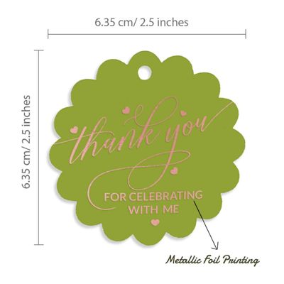 Etiquetas de Papel Metalizado "Obrigado por Celebrar Comigo" para Lembrancinhas de Aniversário - Inkdotpot 100 Etiquetas Metalizadas / Verde - Ouro Rosé