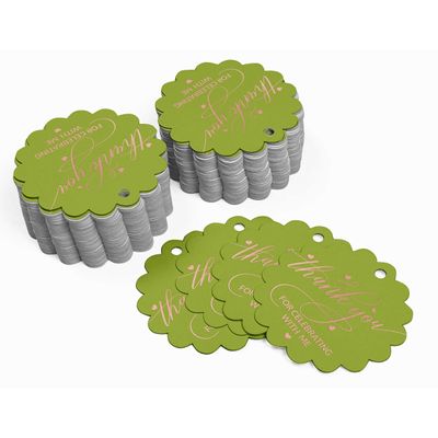 Etiquetas de Papel Metalizado "Obrigado por Celebrar Comigo" para Lembrancinhas de Aniversário - Inkdotpot 100 Etiquetas Metalizadas / Verde - Ouro Rosé