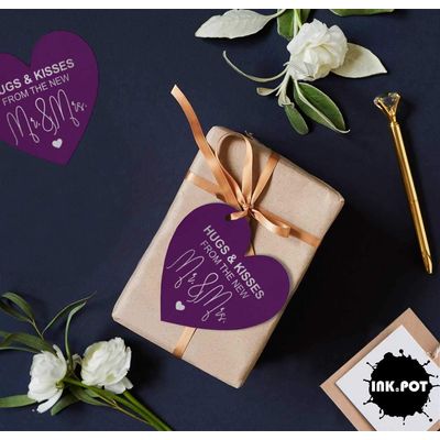 Tag de Papel Artesanal para Lembrancinha de Casamento 'Beijos e Abraços' com Acabamento Metalizado para Pendurar - Inkdotpot 50 Etiquetas Metalizadas / Roxo - Prata