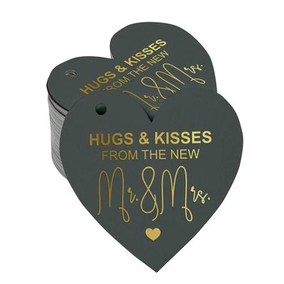 Tag de Papel Artesanal para Lembrancinha de Casamento 'Beijos e Abraços' com Acabamento Metalizado para Pendurar - Inkdotpot 50 Etiquetas Metalizadas / Roxo - Prata