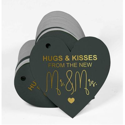 Tag de Papel Artesanal para Lembrancinha de Casamento 'Beijos e Abraços' com Acabamento Metalizado para Pendurar - Inkdotpot 50 Etiquetas Metalizadas / Roxo - Prata