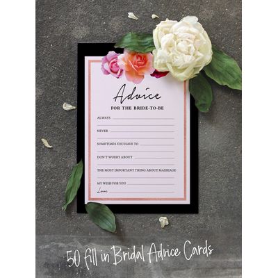 Cartões Florais Quadrados em Branco para Chá de Noiva e Despedida de Solteira 50 Unidades para Preencher Ideias de Presente - Inkdotpot 12,7 Cm × 17,78 Cm / Branco - Cartão de Conselho