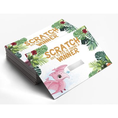 Pacote com 30 Cartões Raspe e Revele Tema Dinossauro Menino/Menina para Chá de Bebê - Inkdotpot 10,16 Cm × 7,62 Cm / Branco