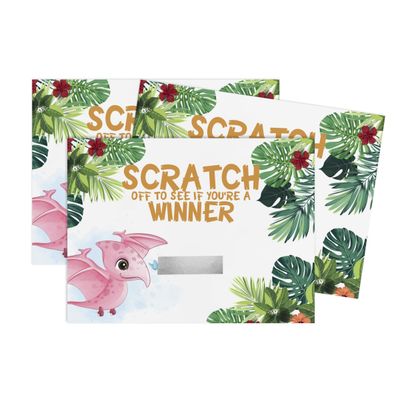 Pacote com 30 Cartões Raspe e Revele Tema Dinossauro Menino/Menina para Chá de Bebê - Inkdotpot 10,16 Cm × 7,62 Cm / Branco