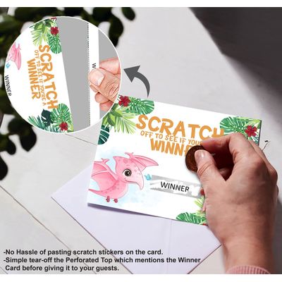 Pacote com 30 Cartões Raspe e Revele Tema Dinossauro Menino/Menina para Chá de Bebê - Inkdotpot 10,16 Cm × 7,62 Cm / Branco